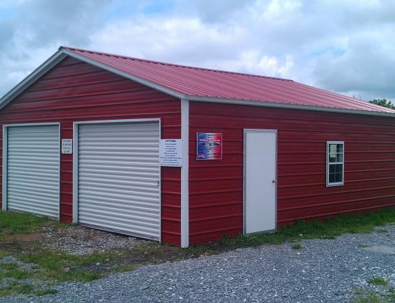 Pine Creek 24x26 Steel Garage with red walls and roof